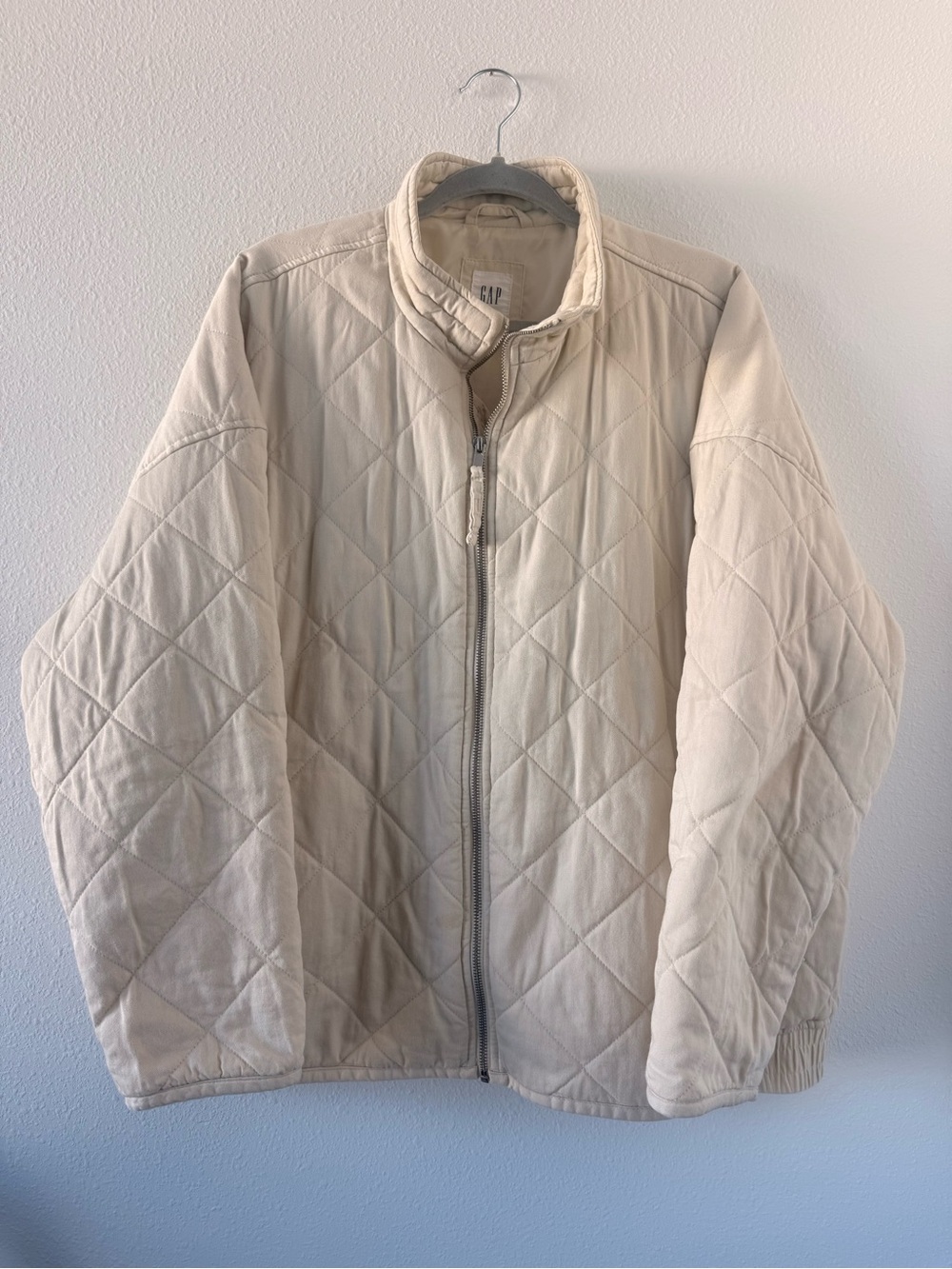 GAP Quilted Bomber Jacket in Cream
